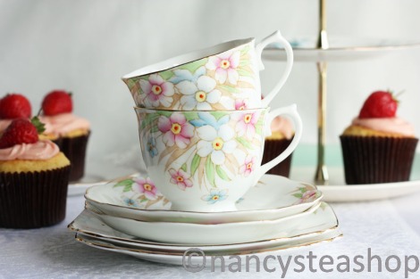 Two Royal Albert 1930s tea cups saucers and plates from Nancy's Tea Shop