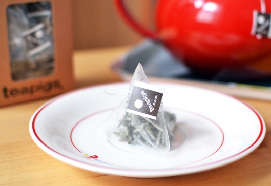 A picture of a Teapigs tea temple on a vintage Japanese saucer